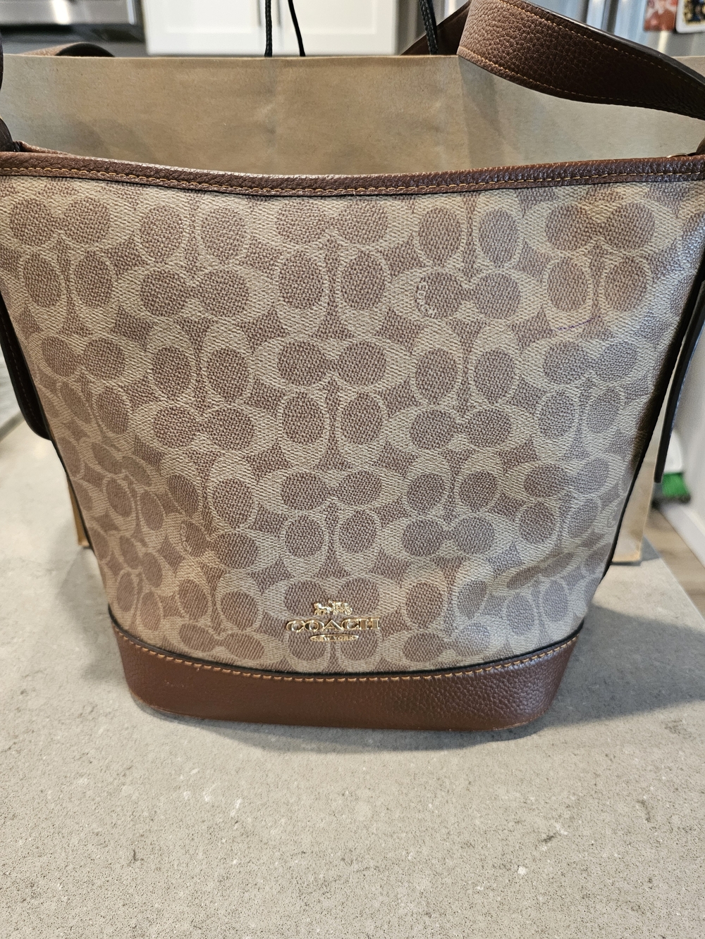 Coach Brown Signature Canvas Bucket Bag